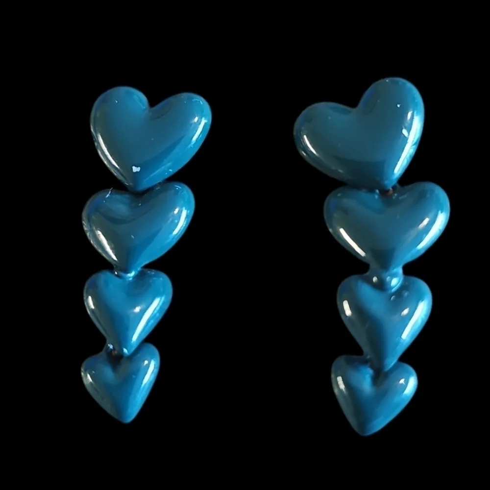 Teal Green Graduating Heart Drop Earrings